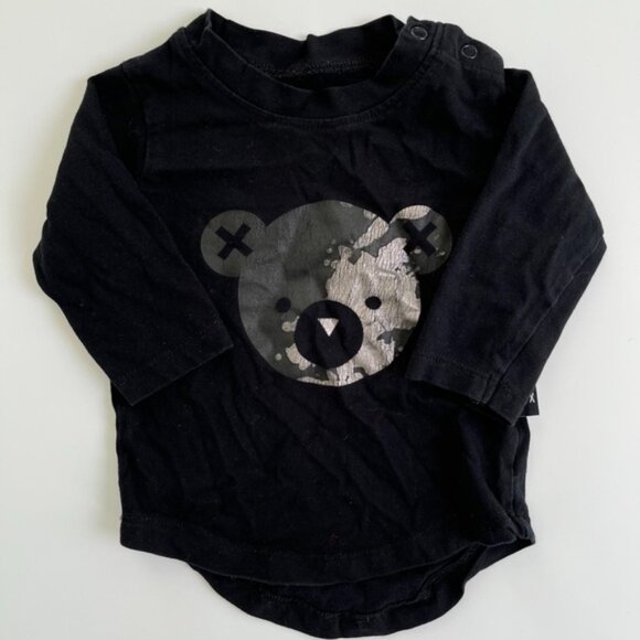 None Other - Huxbaby Black Long Sleeve Tee with Bear Graphic